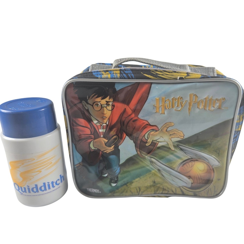 Vintage 2001 Harry Potter Quidditch Lunch Box Thermos Y2K gryffindor hogwarts